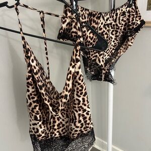 Dreamgirl Leopard Print tank and shorts with Black Lace